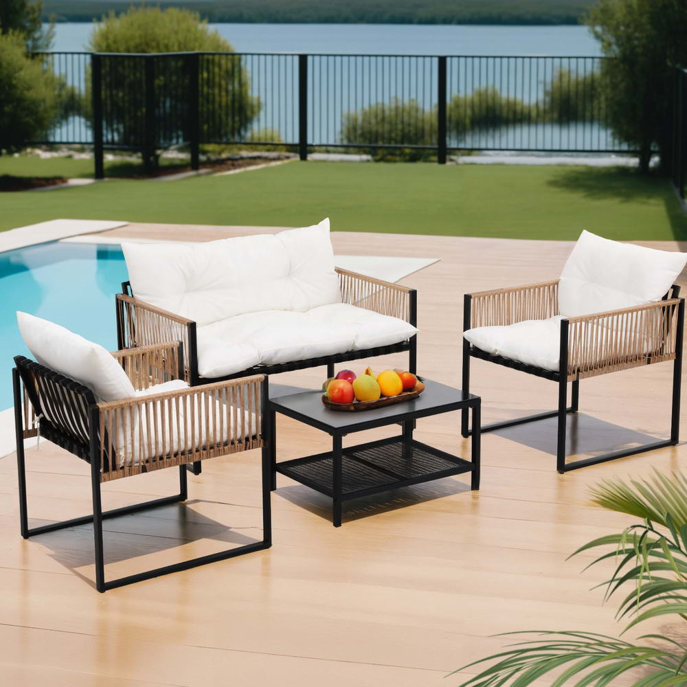 Lirien 6-Seater Outdoor Sofa Set Table Chair Set Garden Rattan Patio Furniture 7-Piece - Grey
