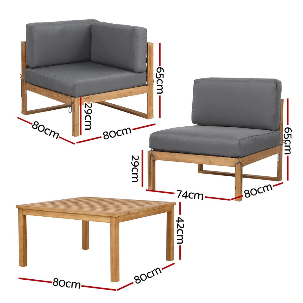 Greer 4-Seater Outdoor Sofa Set Table Chair Set Garden Patio Furniture 4-Piece - Black