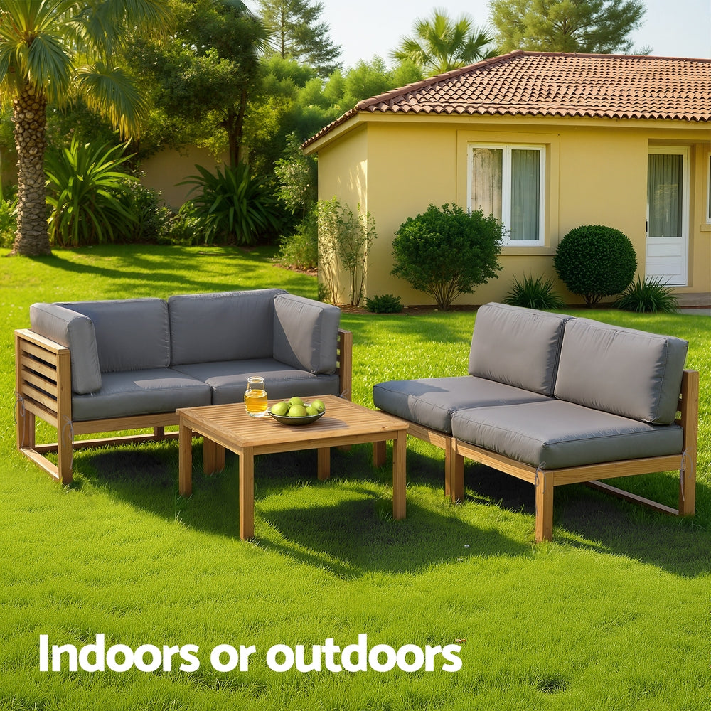 Greer 4-Seater Outdoor Sofa Set Table Chair Set Garden Patio Furniture 4-Piece - Black