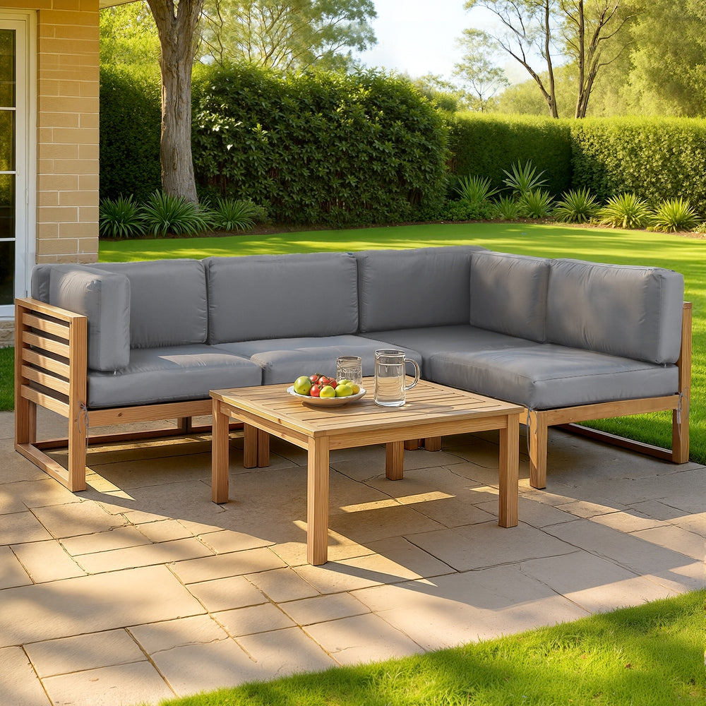 Greer 4-Seater Outdoor Sofa Set Table Chair Set Garden Patio Furniture 4-Piece - Black