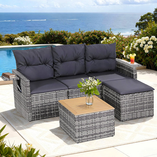 Callen 4-Seater Outdoor Sofa Set Rattan Patio Furniture Table and Chair Setting 5-Piece - Grey