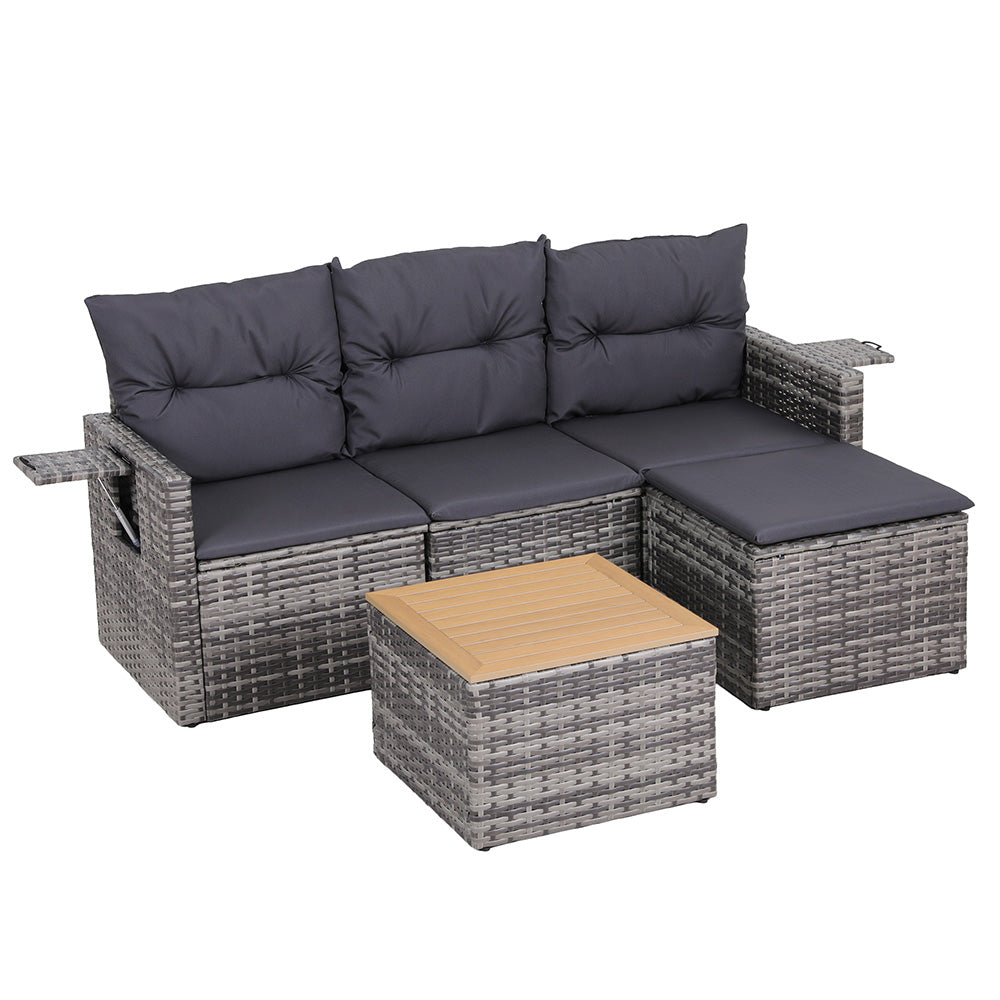 Callen 4-Seater Outdoor Sofa Set Rattan Patio Furniture Table and Chair Setting 5-Piece - Grey