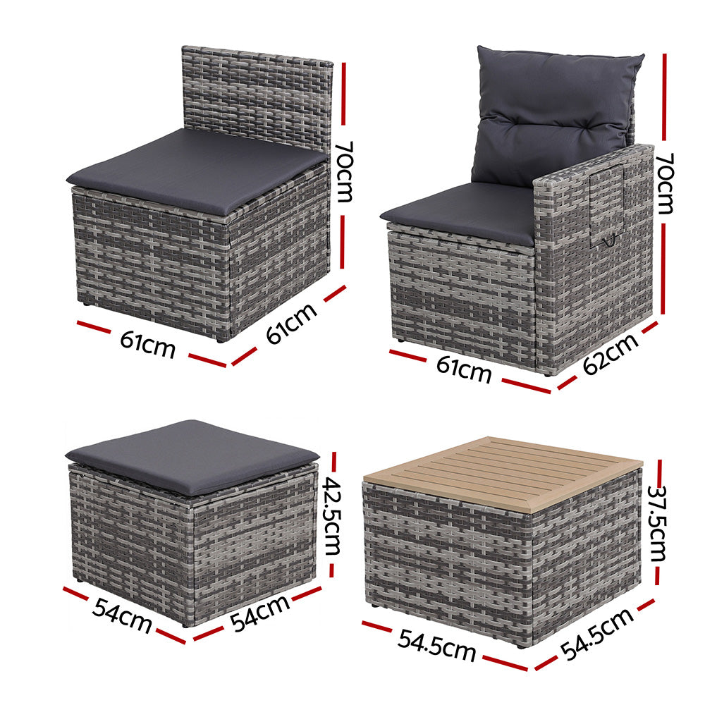 Callen 4-Seater Outdoor Sofa Set Rattan Patio Furniture Table and Chair Setting 5-Piece - Grey