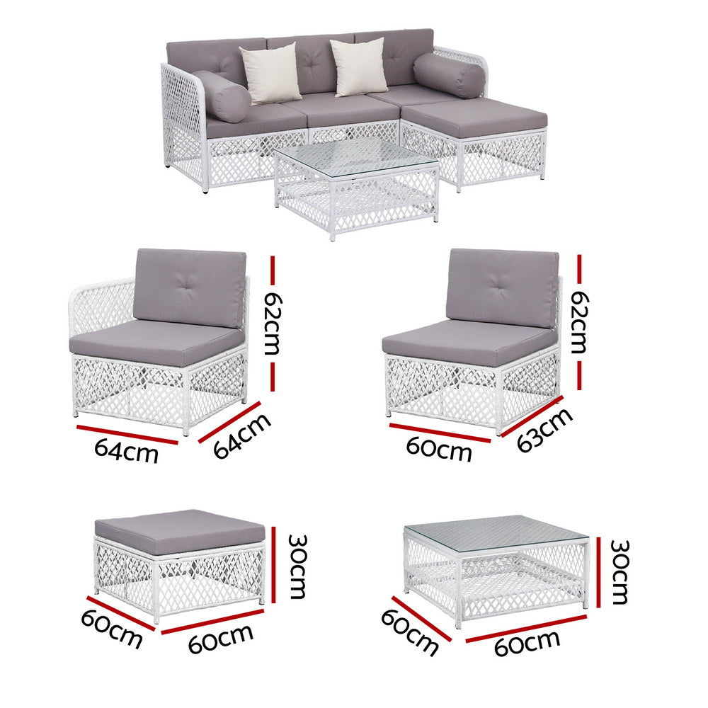 Ziven 4-Seater Outdoor Sofa Set Wooden Couch Lounge Setting 5PCS 4-Piece - Grey