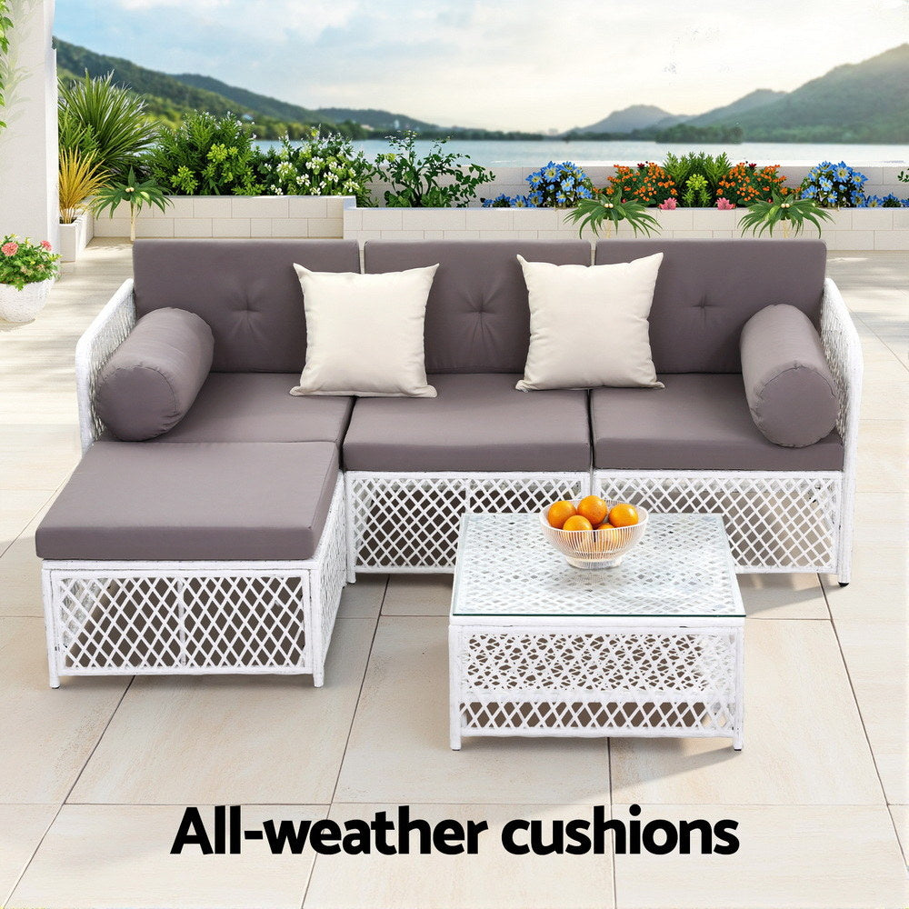 Ziven 4-Seater Outdoor Sofa Set Wooden Couch Lounge Setting 5PCS 4-Piece - Grey