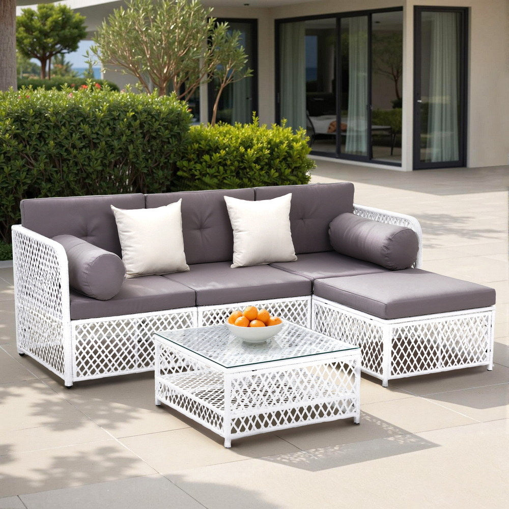 Ziven 4-Seater Outdoor Sofa Set Wooden Couch Lounge Setting 5PCS 4-Piece - Grey