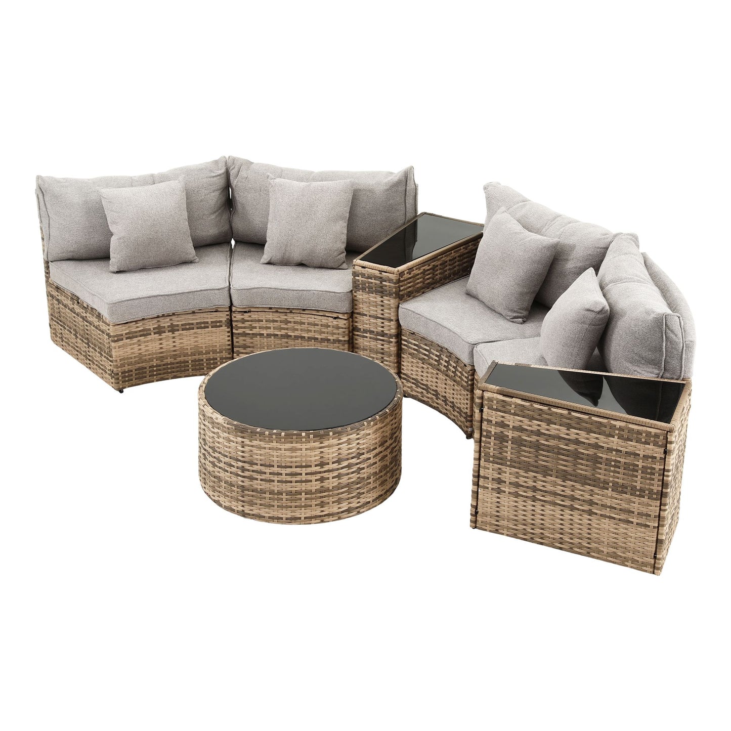 Lyrel 4-Seater Outdoor Sofa Set Table Chair Brown Rattan Patio Furniture 7-Piece - Gbrown