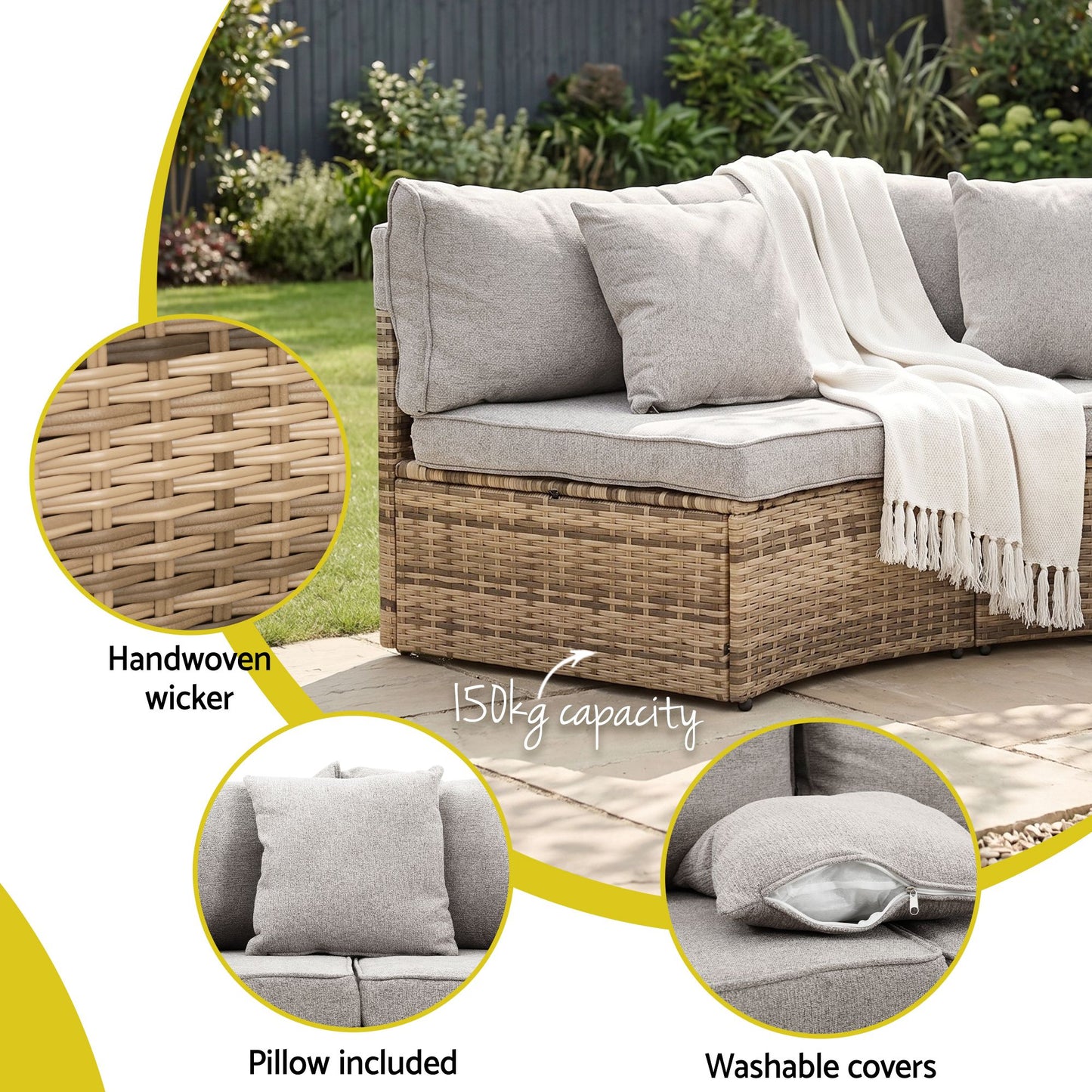 Lyrel 4-Seater Outdoor Sofa Set Table Chair Brown Rattan Patio Furniture 7-Piece - Gbrown