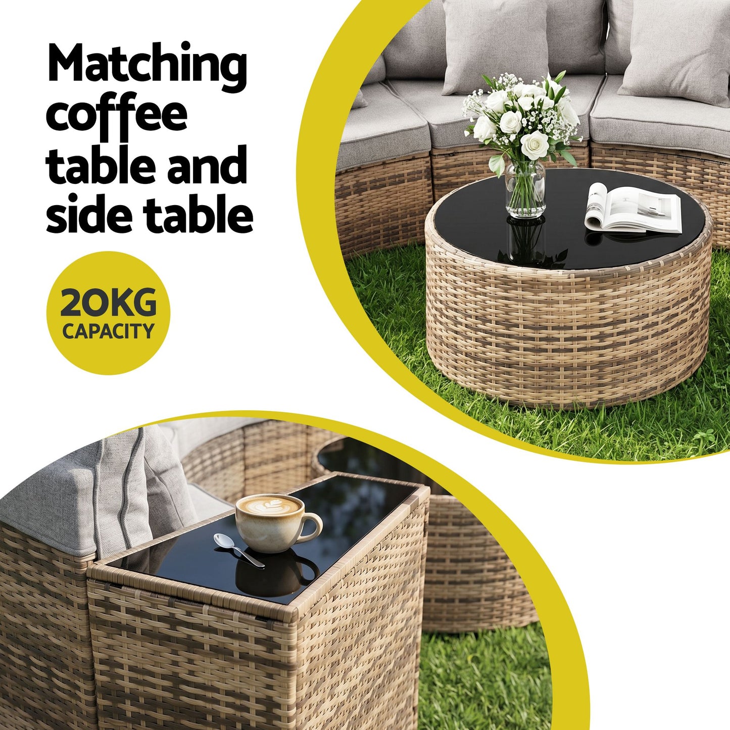 Lyrel 4-Seater Outdoor Sofa Set Table Chair Brown Rattan Patio Furniture 7-Piece - Gbrown