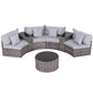 Outdoor patio furniture set with cushions on a white background
