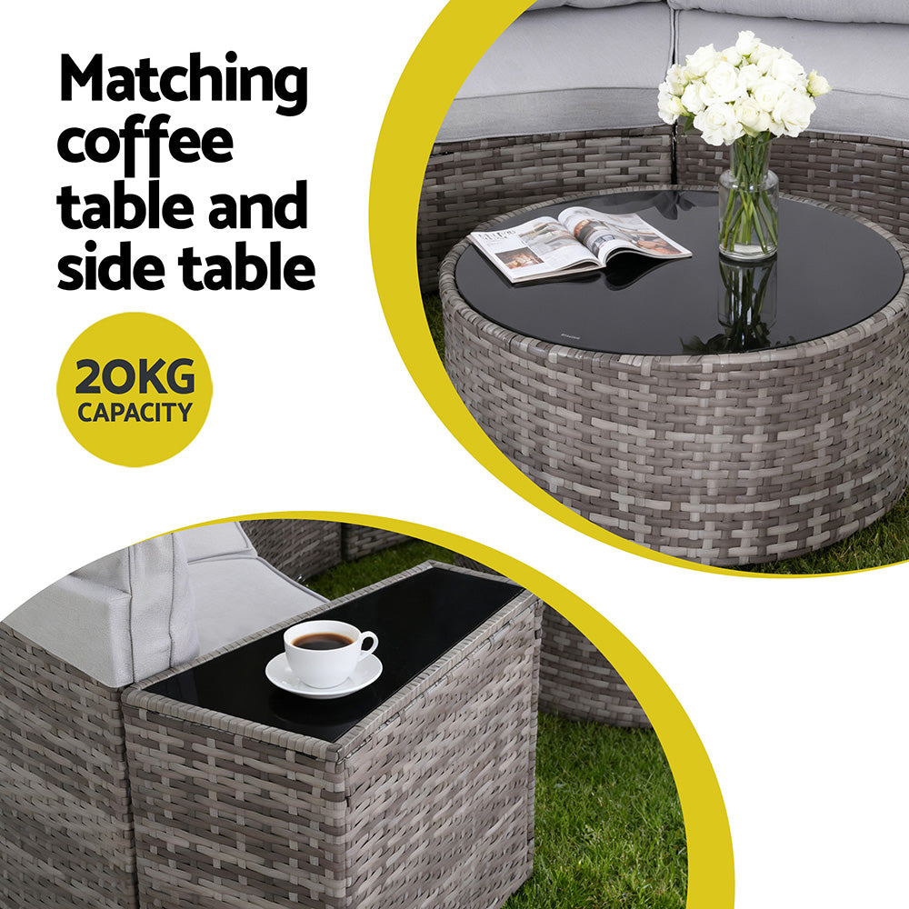 Outdoor furniture set with matching coffee table and side table, featuring a capacity of 20KG.