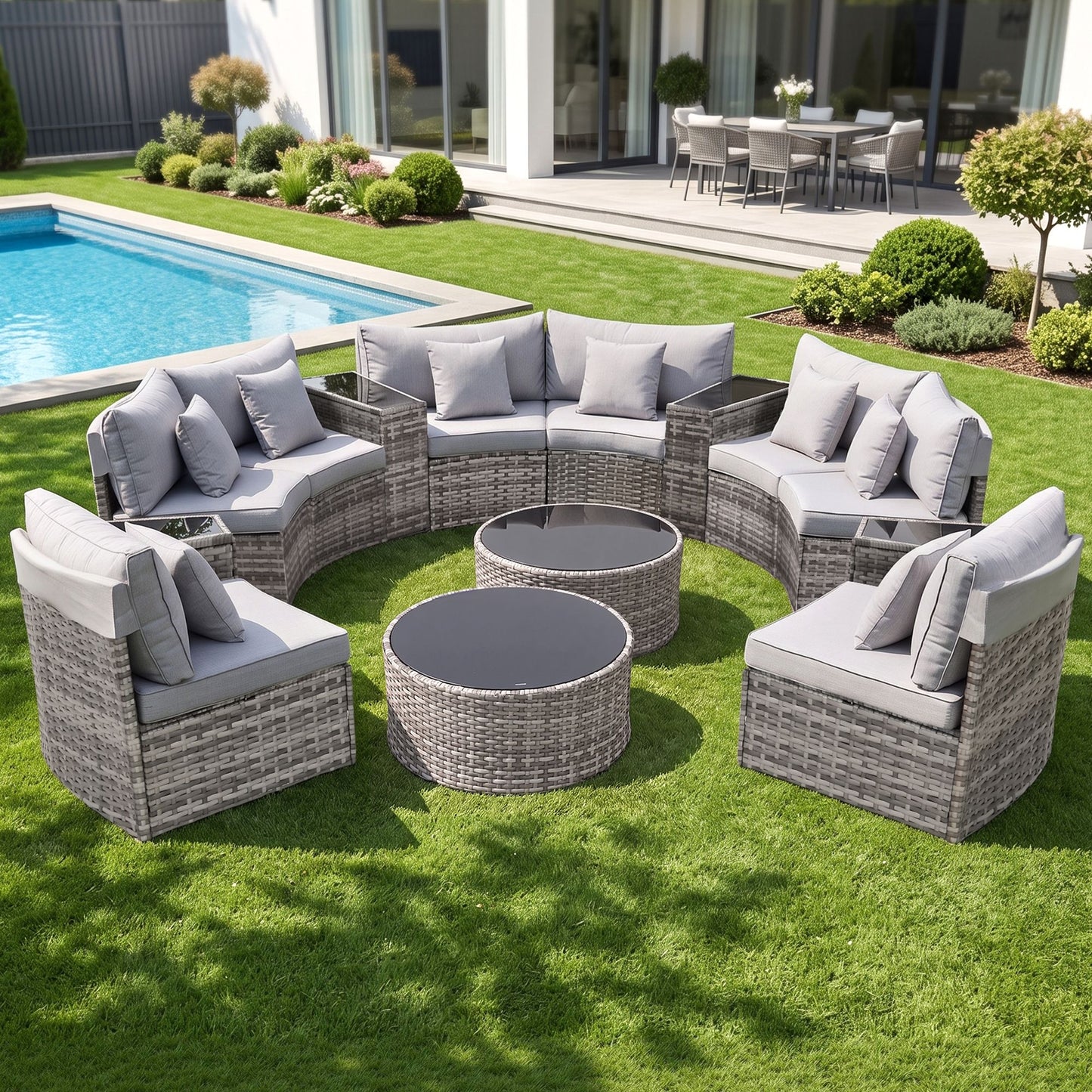 Canmore 8-Seater Outdoor Sofa Set 14-Piece Table Chair Set Rattan Patio Furniture - Grey