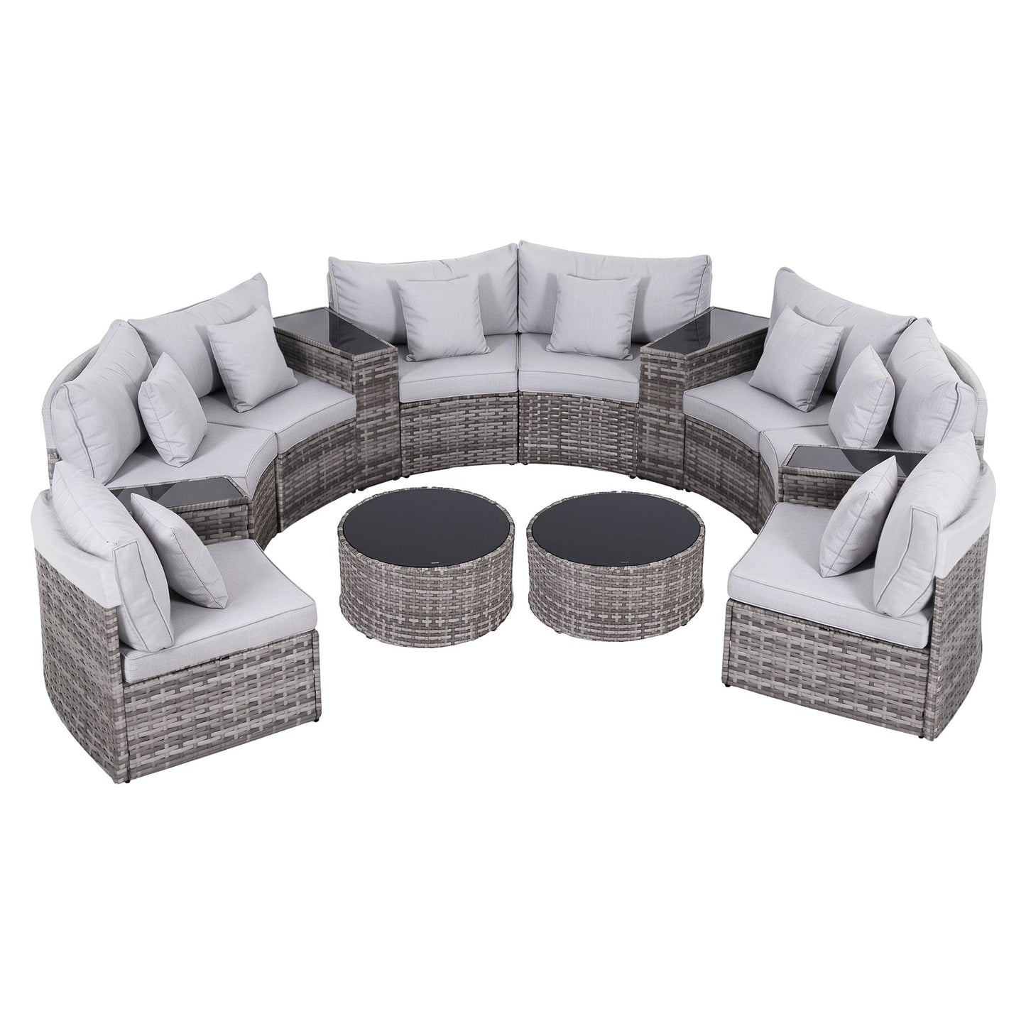 Canmore 8-Seater Outdoor Sofa Set 14-Piece Table Chair Set Rattan Patio Furniture - Grey