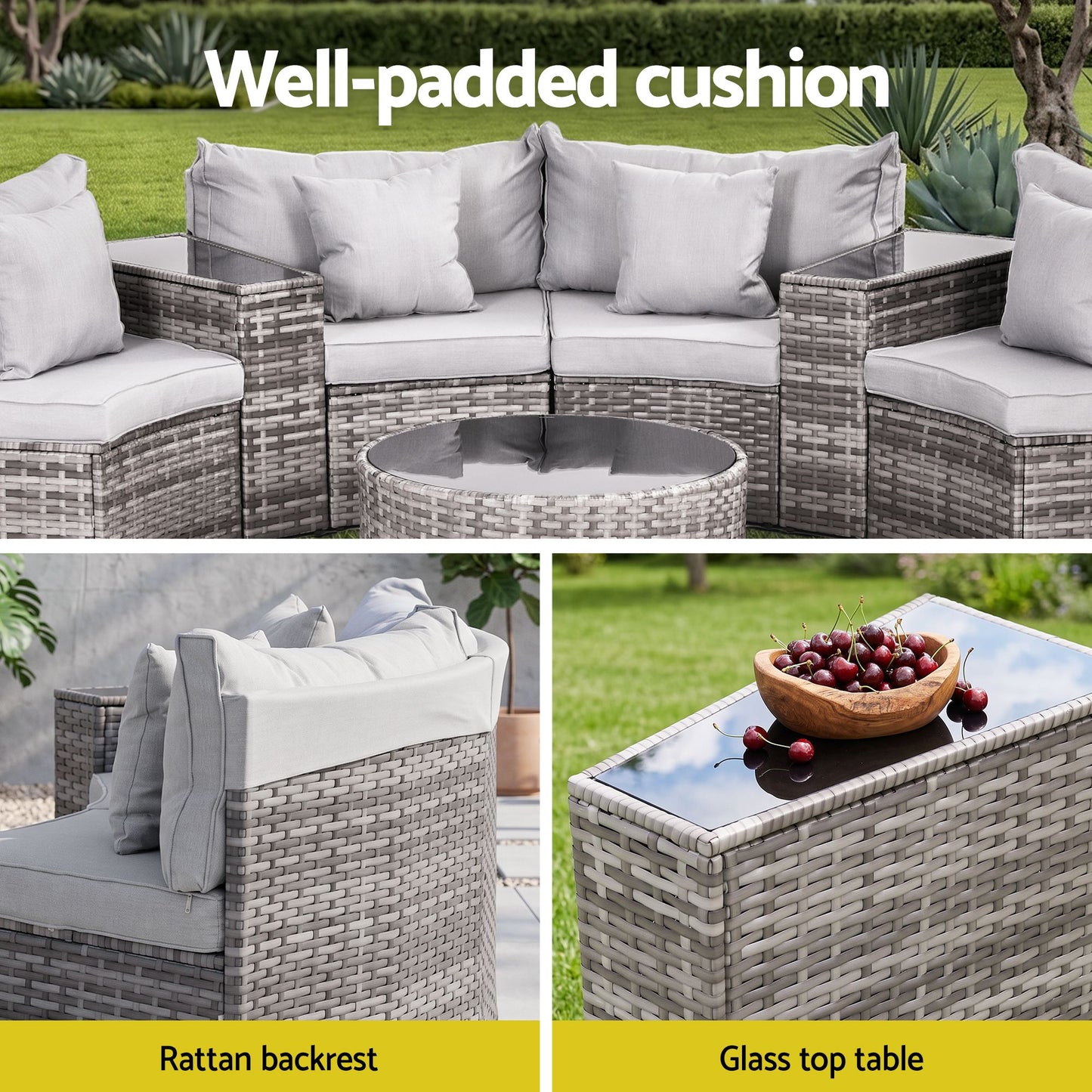 Canmore 8-Seater Outdoor Sofa Set 14-Piece Table Chair Set Rattan Patio Furniture - Grey