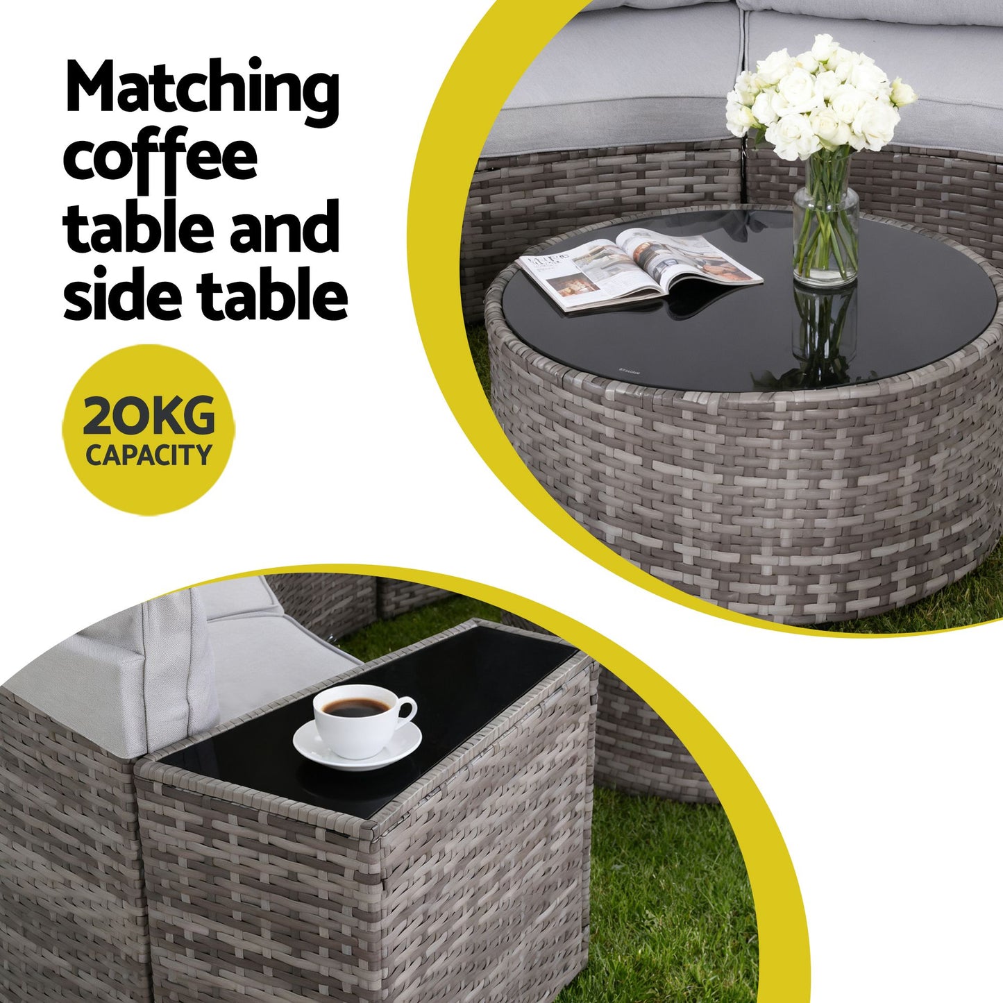 Canmore 8-Seater Outdoor Sofa Set 14-Piece Table Chair Set Rattan Patio Furniture - Grey