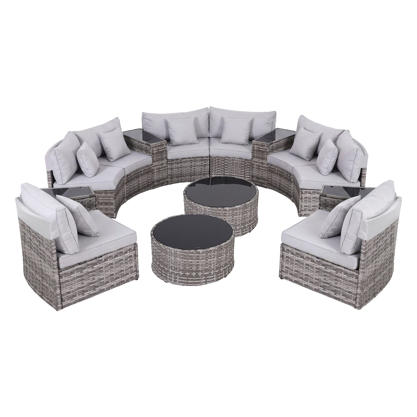 Canmore 8-Seater Outdoor Sofa Set 14-Piece Table Chair Set Rattan Patio Furniture - Grey