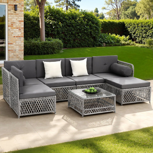Lirien 4-Seater Outdoor Sofa Set Table Chair Set Garden Patio Furniture 5-Piece - White