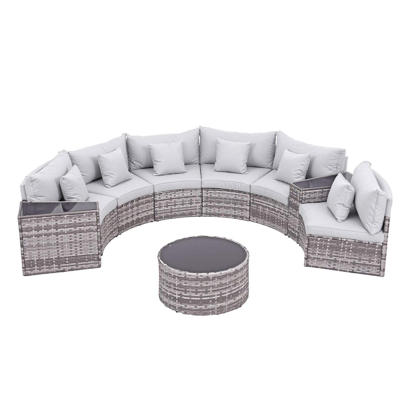 Perrin 6-Seater Outdoor Sofa Set Table Chair Set Garden Rattan Patio Furniture 9-Piece - Grey