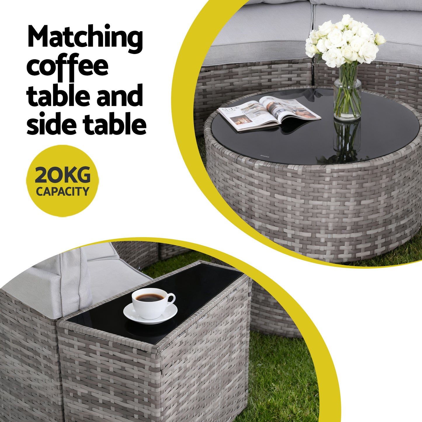 Perrin 6-Seater Outdoor Sofa Set Table Chair Set Garden Rattan Patio Furniture 9-Piece - Grey