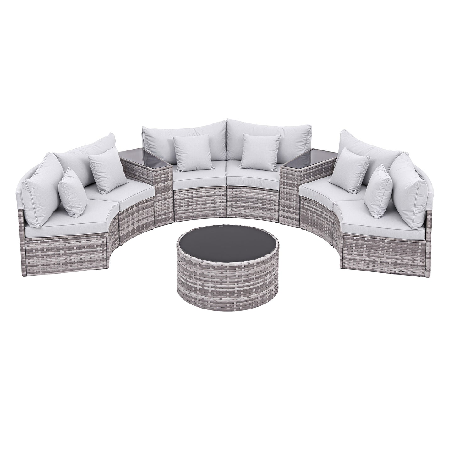 Perrin 6-Seater Outdoor Sofa Set Table Chair Set Garden Rattan Patio Furniture 9-Piece - Grey