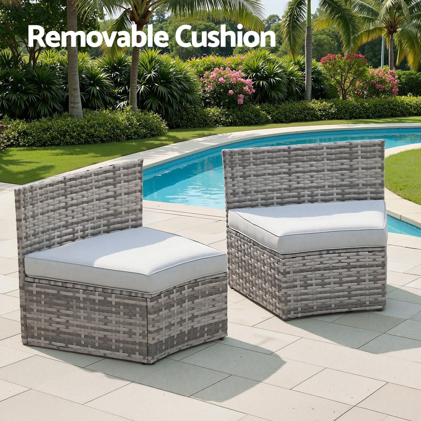 Virelia Set of 2 Outdoor Sofa Set Rattan Modular Chair Garden Patio Furniture Grey 2-Piece - Grey