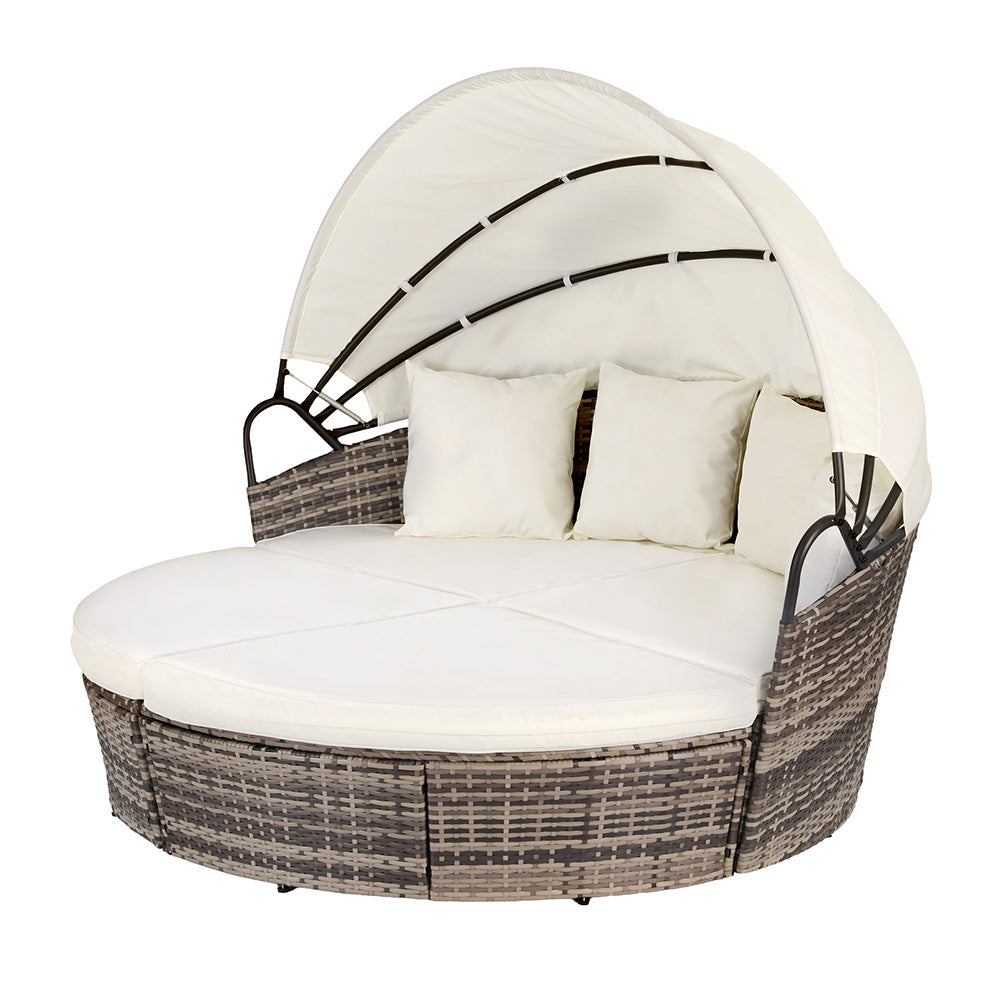 Mavros Outdoor Day Bed Sun Lounge Setting Wicker Lounger Furniture Patio - Beige