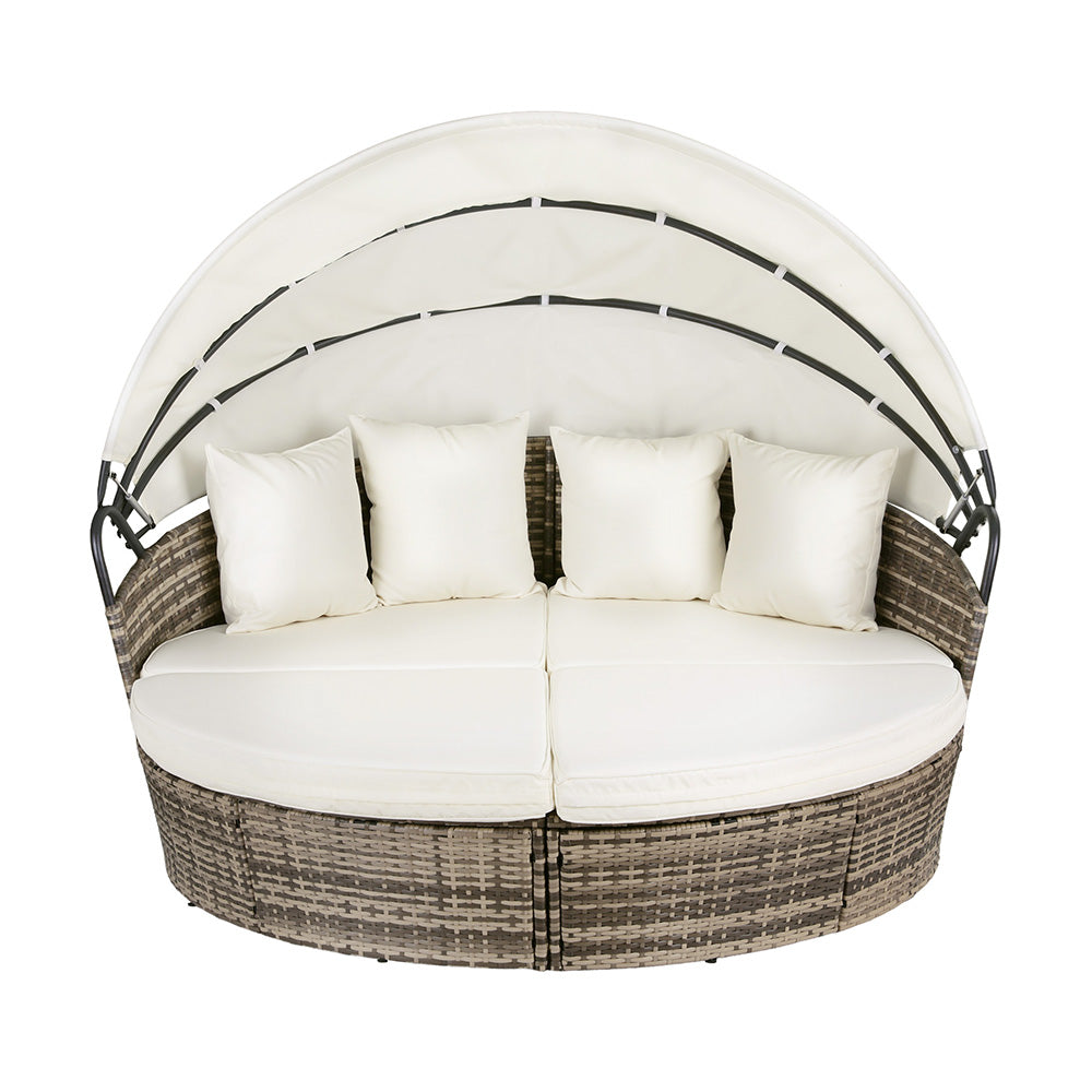 Mavros Outdoor Day Bed Sun Lounge Setting Wicker Lounger Furniture Patio - Beige