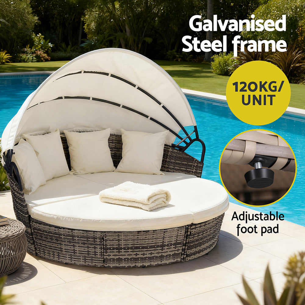 Mavros Outdoor Day Bed Sun Lounge Setting Wicker Lounger Furniture Patio - Beige