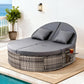 Eadburh Outdoor Day Bed Sun Lounge Setting Wicker Lounger Patio Furniture w/ Retractable Side Tray - Grey