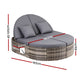 Eadburh Outdoor Day Bed Sun Lounge Setting Wicker Lounger Patio Furniture w/ Retractable Side Tray - Grey