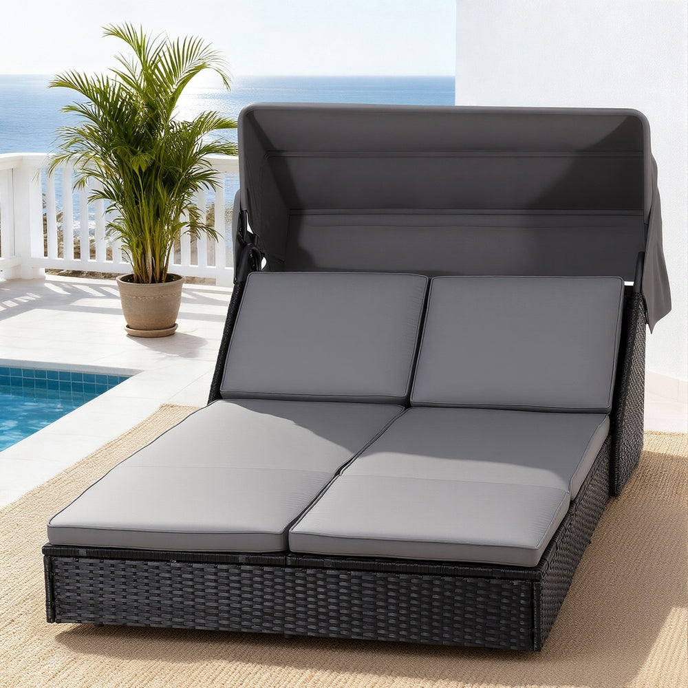 Mairead Outdoor Day Bed Sun Lounge Setting Wicker Lounger Patio Furniture - Grey