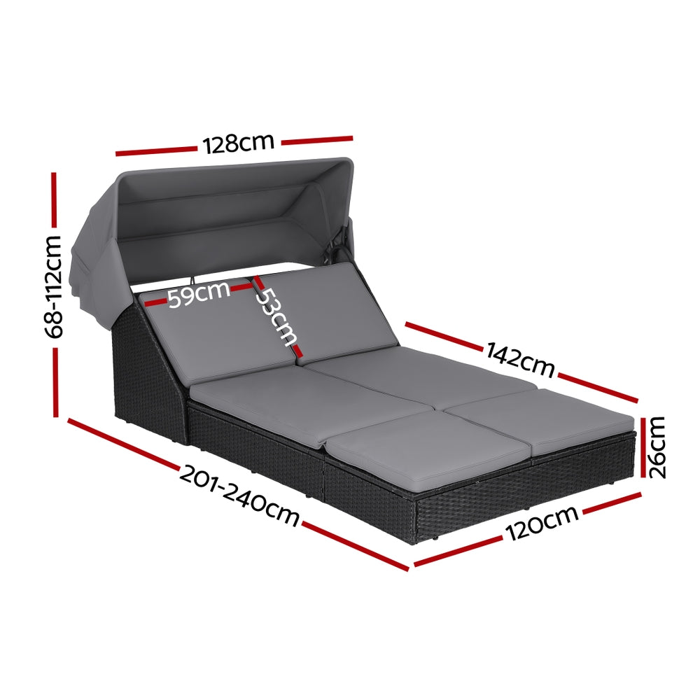 Mairead Outdoor Day Bed Sun Lounge Setting Wicker Lounger Patio Furniture - Grey
