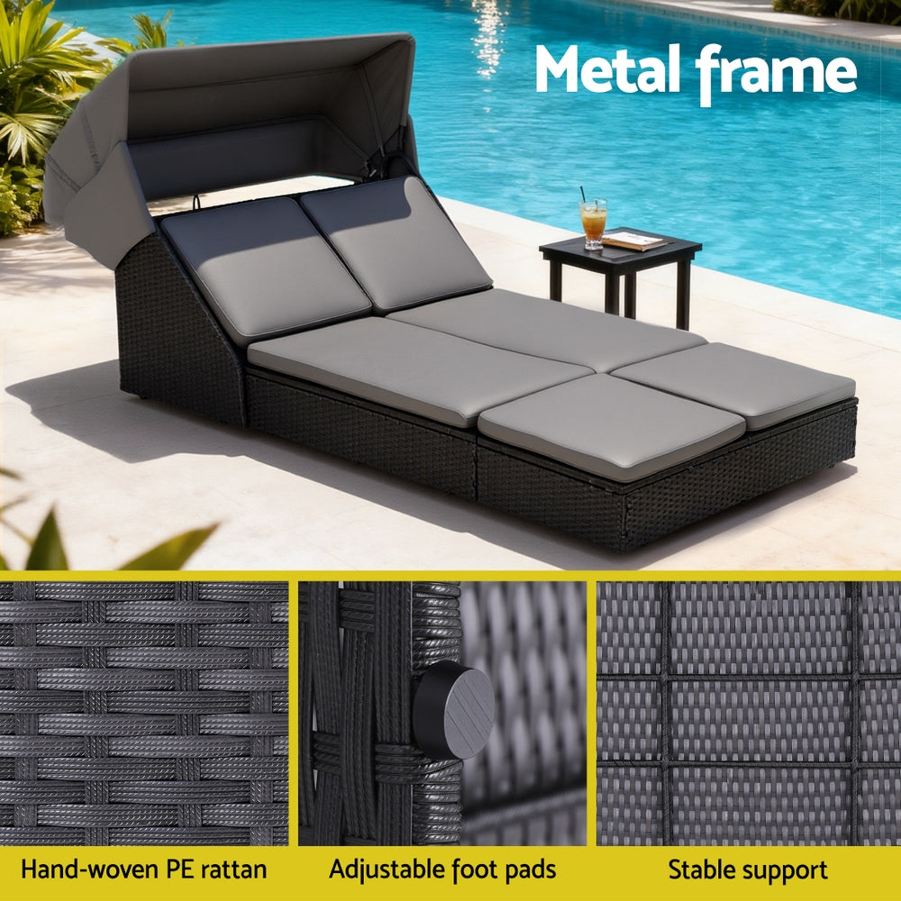 Mairead Outdoor Day Bed Sun Lounge Setting Wicker Lounger Patio Furniture - Grey