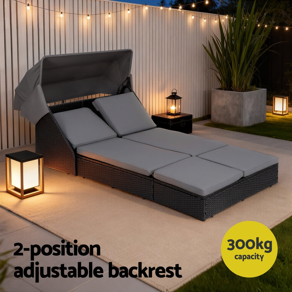 Mairead Outdoor Day Bed Sun Lounge Setting Wicker Lounger Patio Furniture - Grey