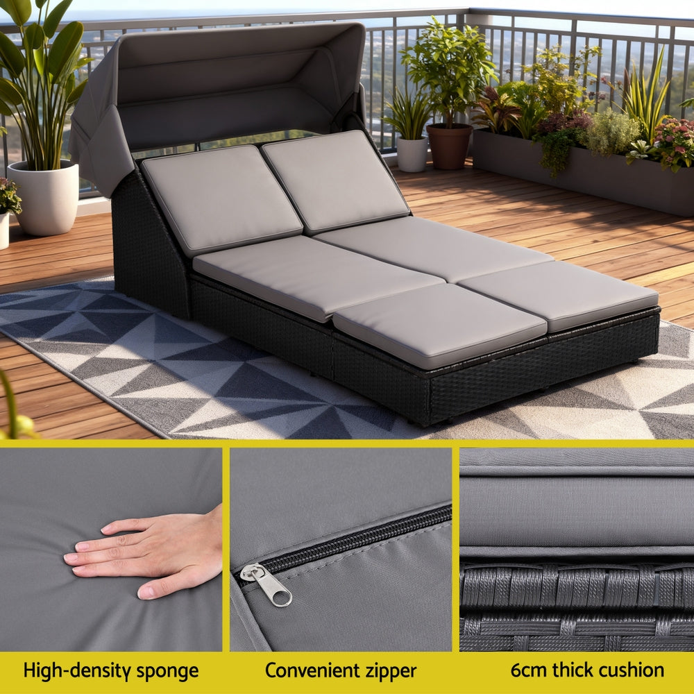 Mairead Outdoor Day Bed Sun Lounge Setting Wicker Lounger Patio Furniture - Grey