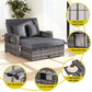 Outdoor sofa with gray cushions, featuring various components on a white background.