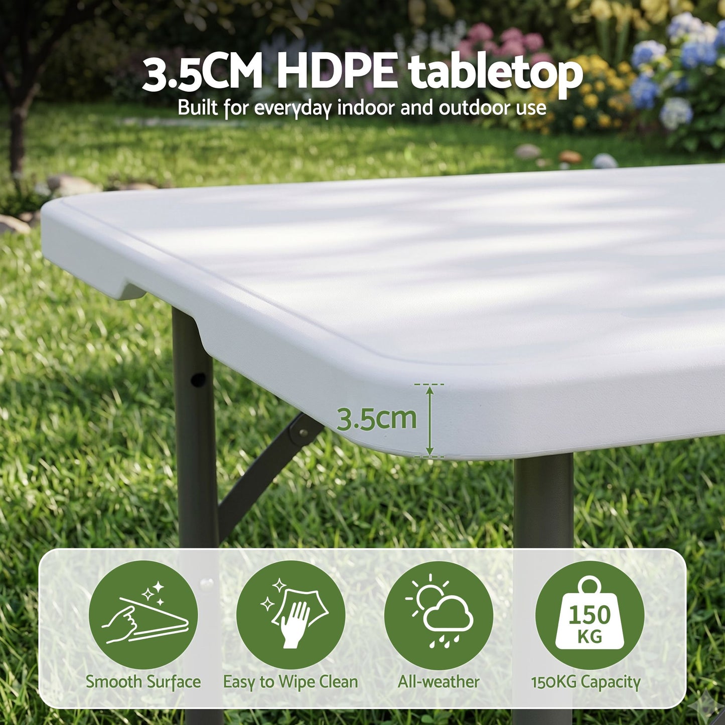123cm Folding Table Portable Fold-in-Half with Handle Camping Picnic Adjustable Height