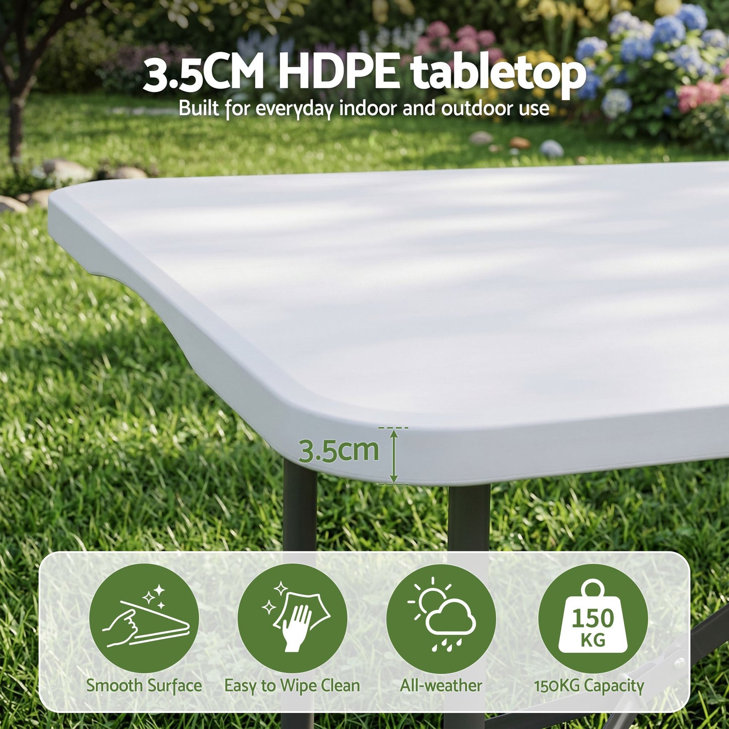 180cm Folding Table Portable Fold-in-Half with Handle Camping Picnic - White