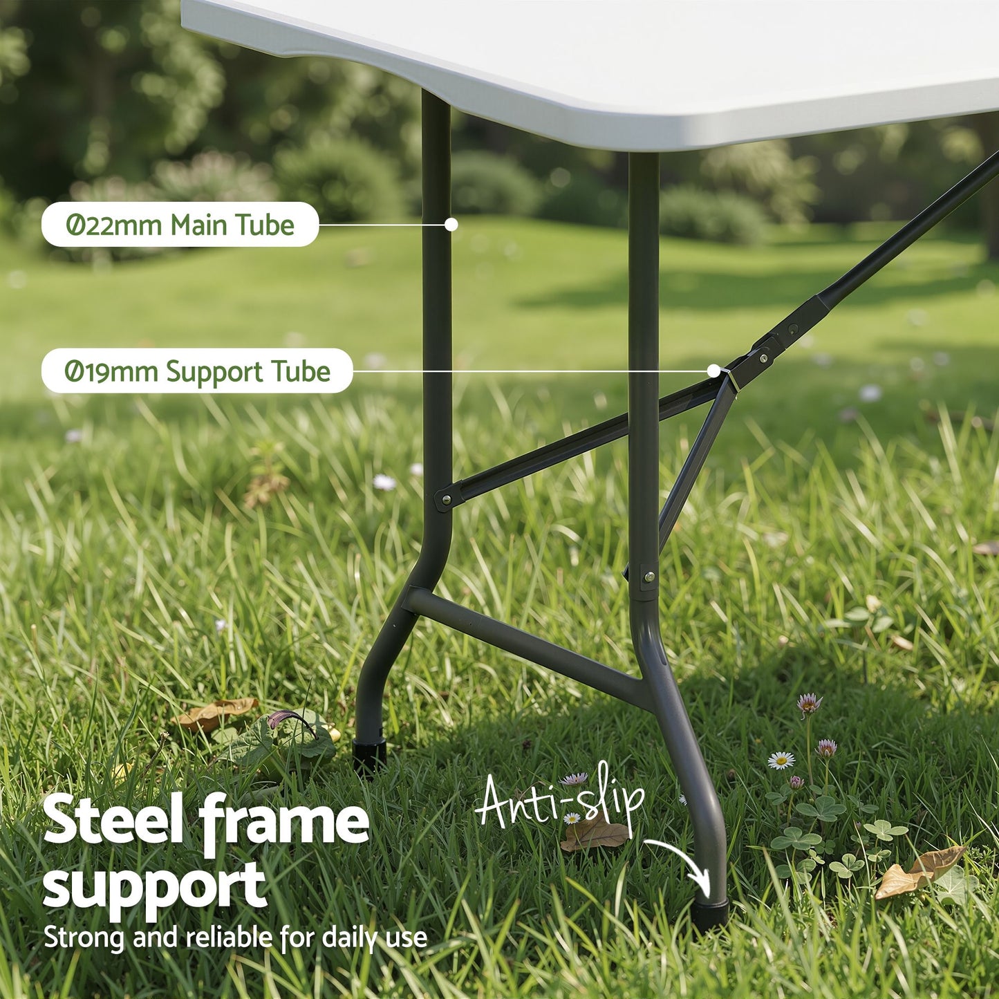 180cm Folding Table Portable Fold-in-Half with Handle Camping Picnic - White