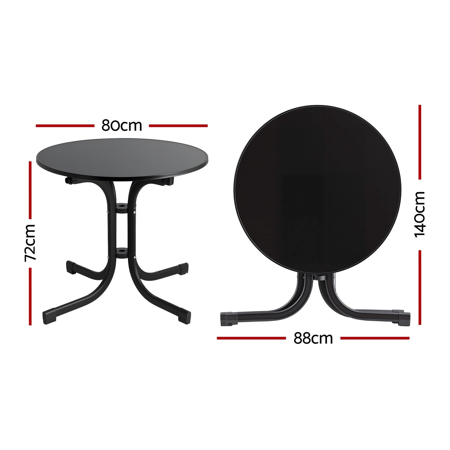 Maylis Outdoor Side Table 80cm Folding Steel Round Bistro Desk Cafe Patio Furniture Black