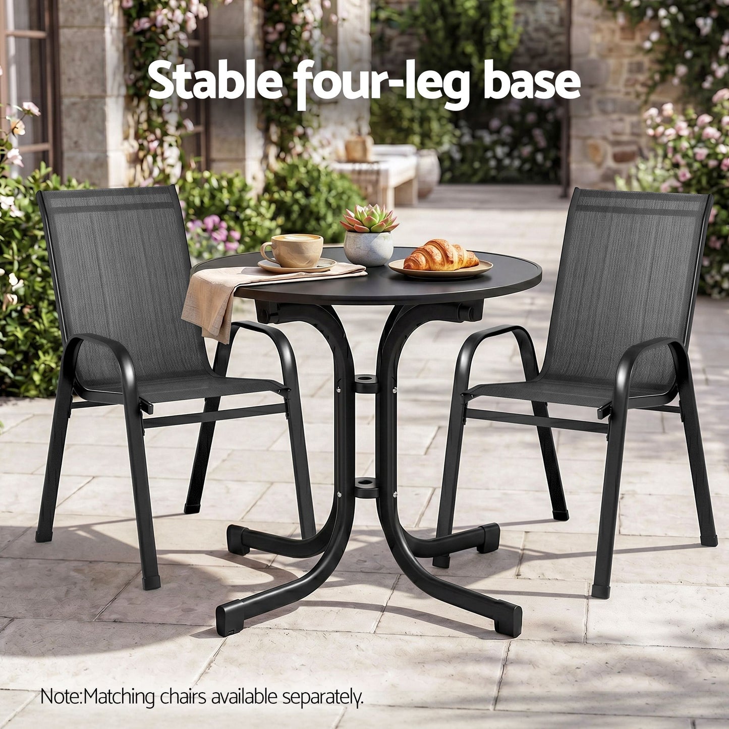 Maylis Outdoor Side Table 80cm Folding Steel Round Bistro Desk Cafe Patio Furniture Black