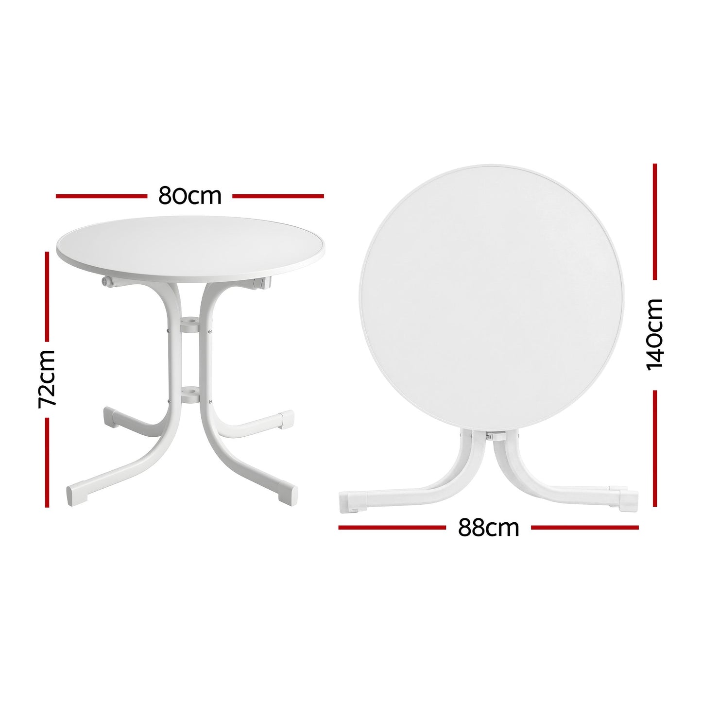 Maylis Outdoor Side Table 80cm Folding Steel Round Bistro Desk Cafe Patio Furniture White
