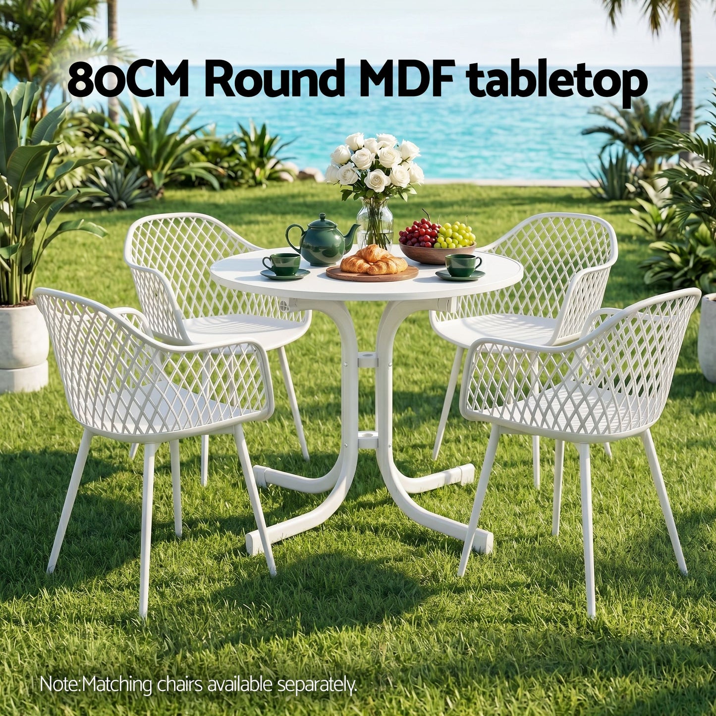 Maylis Outdoor Side Table 80cm Folding Steel Round Bistro Desk Cafe Patio Furniture White