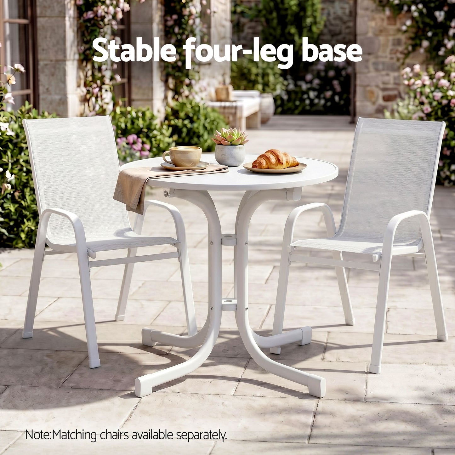 Maylis Outdoor Side Table 80cm Folding Steel Round Bistro Desk Cafe Patio Furniture White