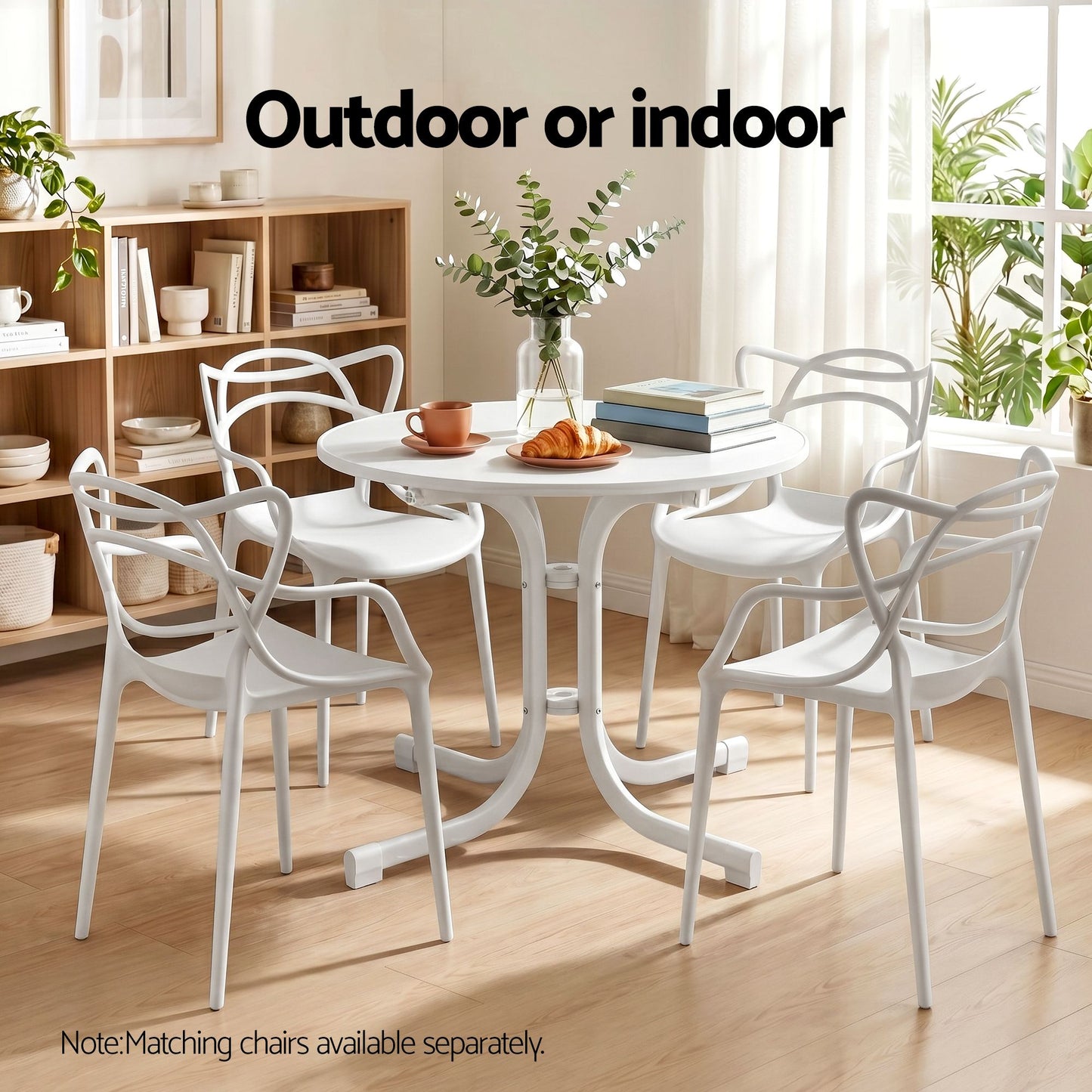 Maylis Outdoor Side Table 80cm Folding Steel Round Bistro Desk Cafe Patio Furniture White