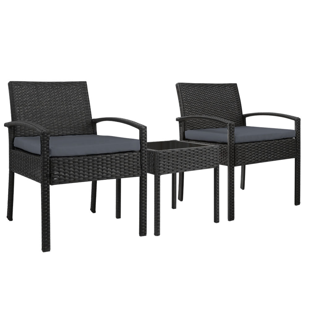 Harold 2-Seater Furniture 3-Piece Outdoor Setting - Black