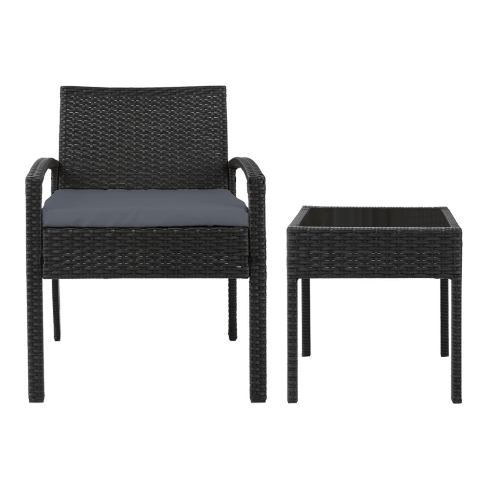 Harold 2-Seater Furniture 3-Piece Outdoor Setting - Black