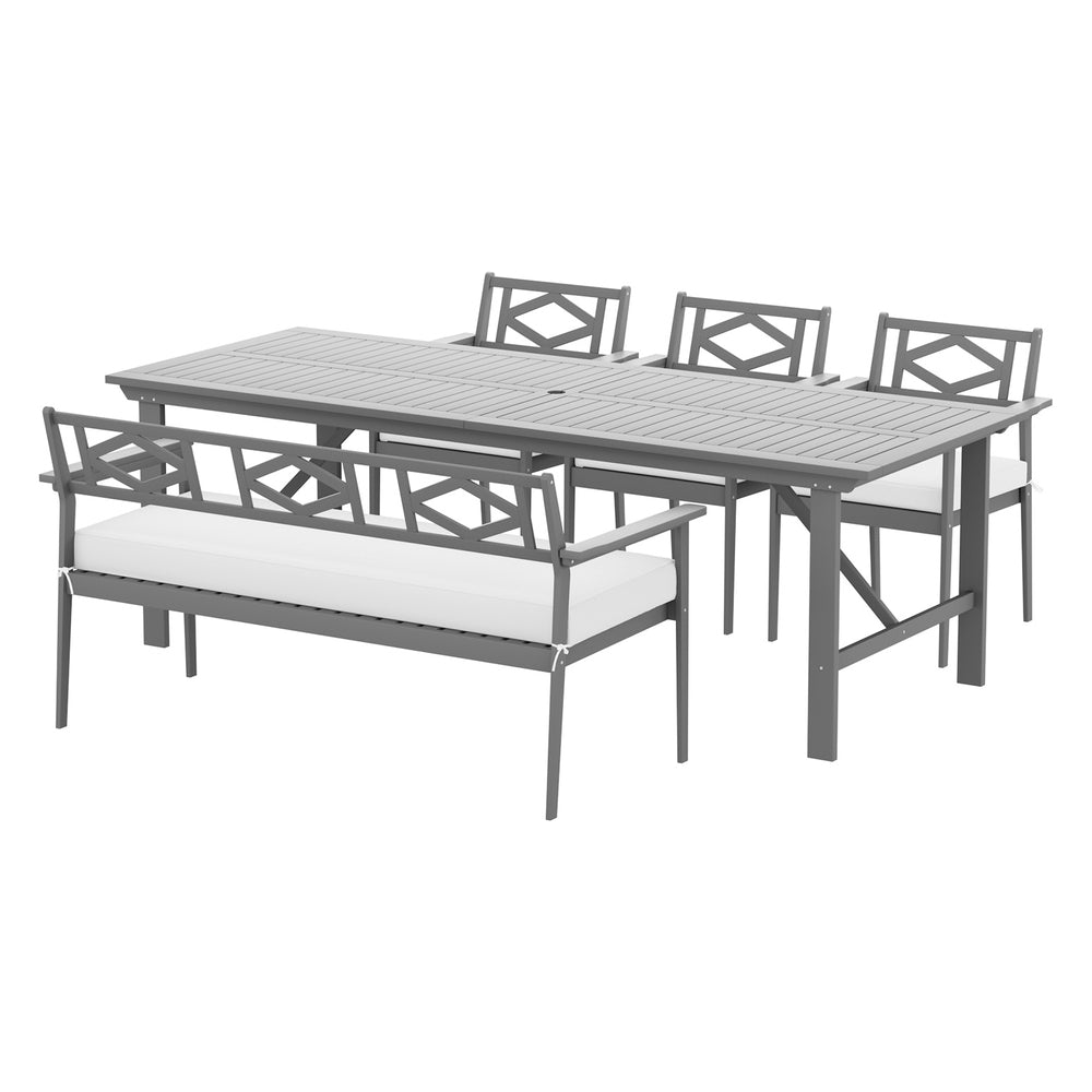 Axton 4-Seater Chair Table Patio Acacia 5-Piece Outdoor Furniture - Grey