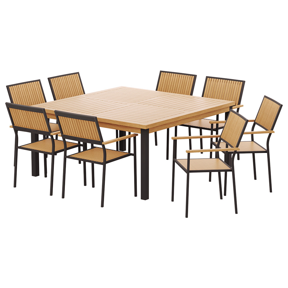 Illyra 8-Seater Wooden Table Chairs Setting 9-Piece Outdoor Dining Set - Natural