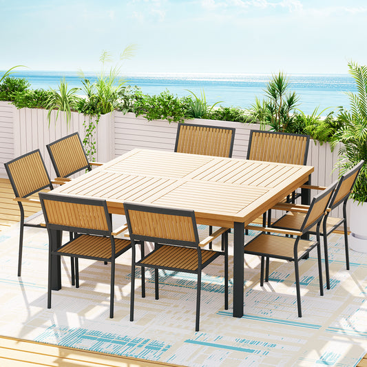Illyra 8-Seater Wooden Table Chairs Setting 9-Piece Outdoor Dining Set - Natural